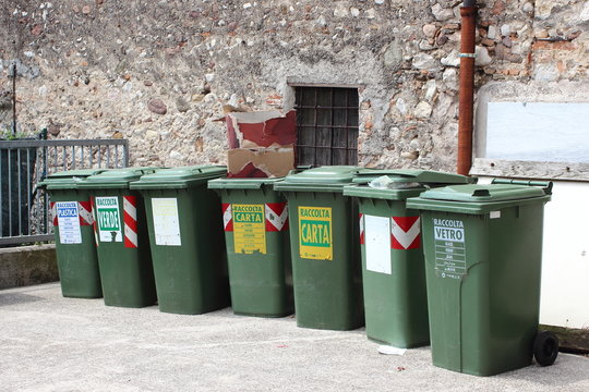 Line of garbage bin sorted for recycling