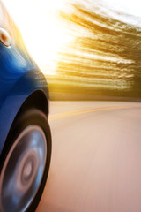 car on the road with motion blur background.