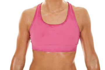 Woman pink sports bra sweat body