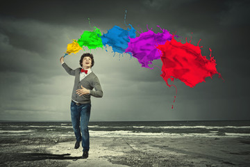 Young man and colour splash