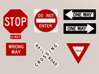 Traffic signs 3D render image