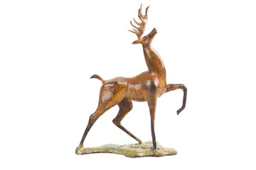 Bronze antique figurine of deer. Isolated