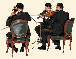 Three musicians of classic orchestra