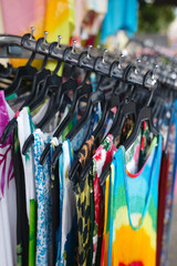 fashion sales, clothing on hangers at the show