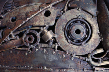 Metal Gears, car, auto, moto. Handicraft metal artwork from used
