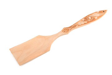 wooden kitchen spatula isolated on a white background