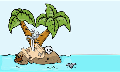 Treasure Map in Abandoned Island - Vector Cartoon Illustration