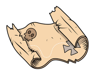 Parchment Vintage Pirate Map - Vector Cartoon Illustration