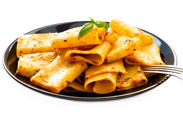 italian pasta with tomato sauce and basil