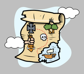Treasure Island Map - Vector Cartoon Illustration