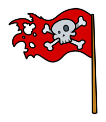 Jolly Roger Red Flag - Vector Cartoon Illustration