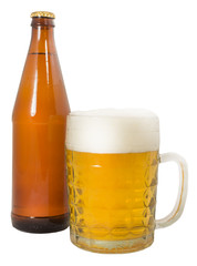 bottle of beer and a full beer mug
