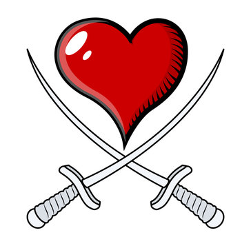 Crossed Sword Heart - Vector Cartoon Illustration