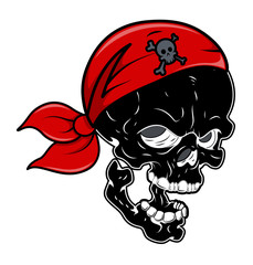 Black Pirate Skull - Vector Cartoon Illustration