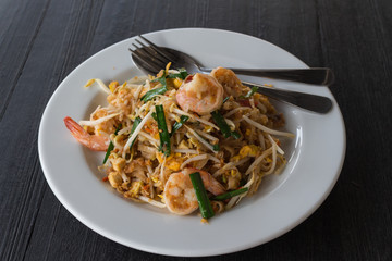 Thai's dish Phad thai. Fried noodle with shrimp.