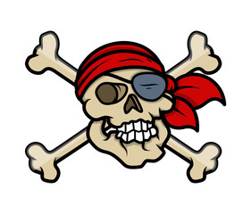 Pirate Crossed Skull Tattoo - Vector Cartoon Illustration