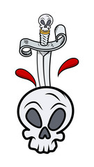 Skull with Sword - Vector Cartoon Illustration
