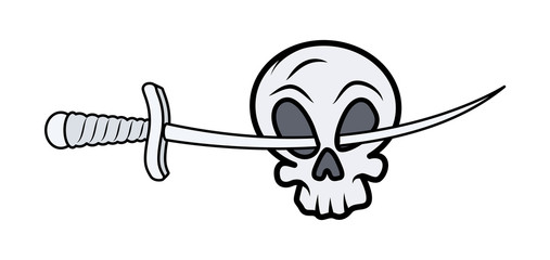 Skull with Sword in Eyes - Vector Cartoon Illustration
