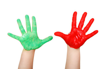 Painted child hands colorful fun isolated