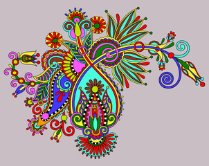 original digital draw line art ornate flower design. Ukrainian t