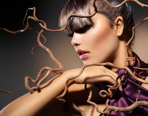 Autumn Fashion Model Girl with Perfect Makeup and Hairstyle