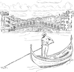 Rialto bridge with gondola