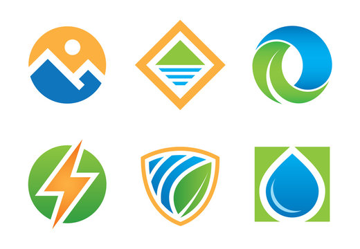 Nature landscape symbol and logo template vector set