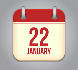Vector calendar app icon. 22 January