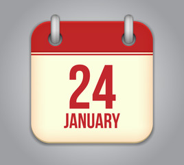 Vector calendar app icon. 24 January