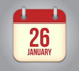 Vector calendar app icon. 26 January