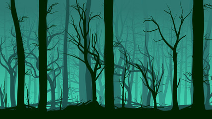 Horizontal illustration of pinewood forest.