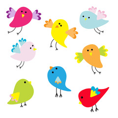 Set of cute cartoon birds