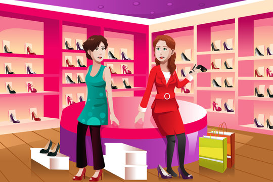 Two women buying shoes