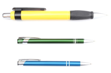 Colored pens isolated on white background