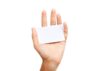 Hand holding a blank card