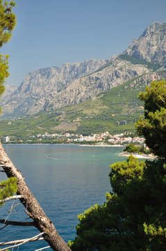 View of Biokovo mountain with adriatic sea at Tucepi, Croatia