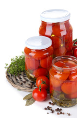 Tasty canned and fresh tomatoes, isolated on white