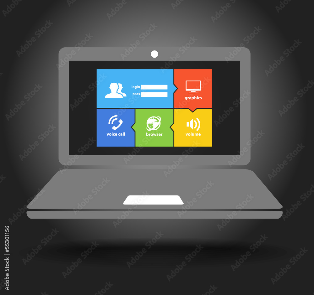 Poster Laptop display with modern color tile interface
