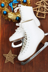 Figure skates on table close-up