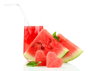 Fresh watermelon and glass of watermelon juice isolated on