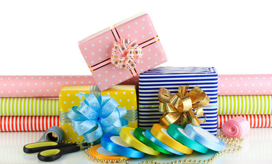 Materials and accessories for wrapping gifts with holiday gifts