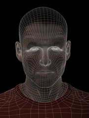 Conceptual wireframe mesh man face