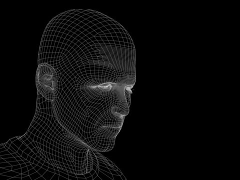 Conceptual wireframe mesh man face