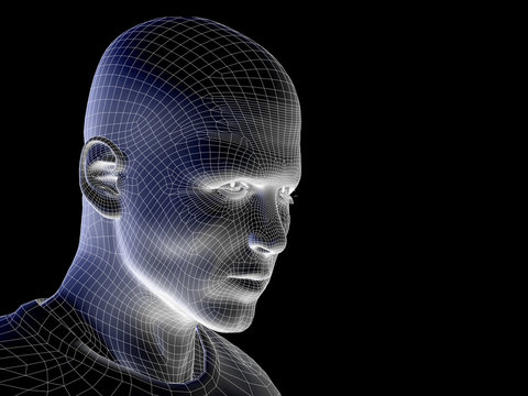 Conceptual wireframe mesh man face