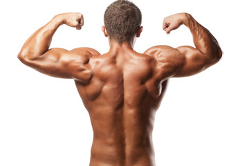 muscular handsome man posing on white background