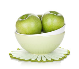 Green apples in fruit bowl