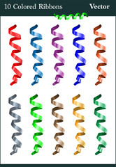 A set of ten colorful serpentine ribbons