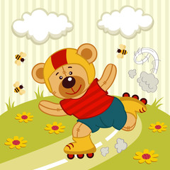Fototapeta premium sport vector illustration of a teddy bear on a skating