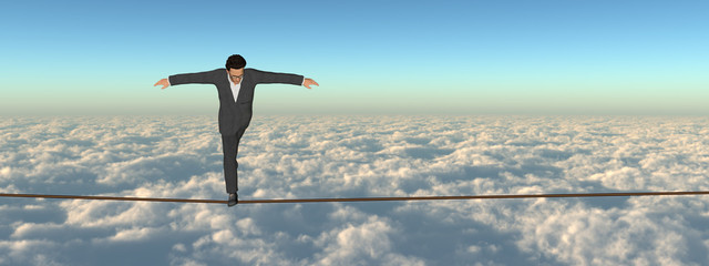 Conceptual 3D business man on rope