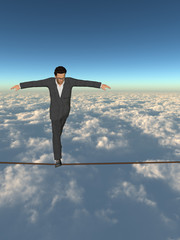 Conceptual 3D business man on rope